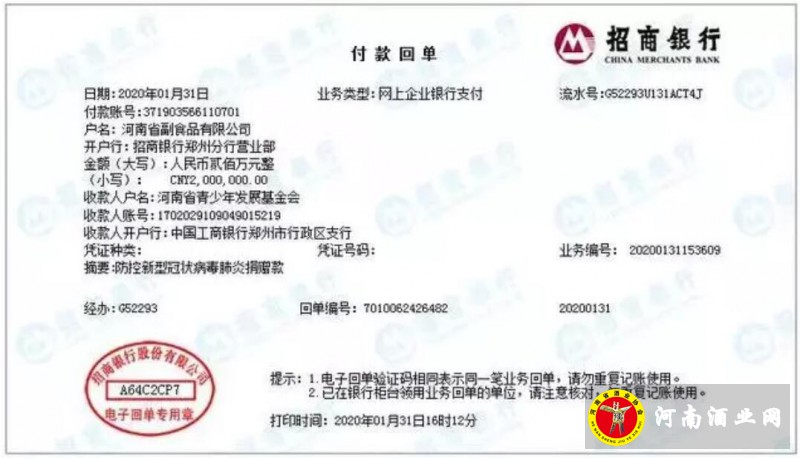 河南省副食品有限公司捐资200万元